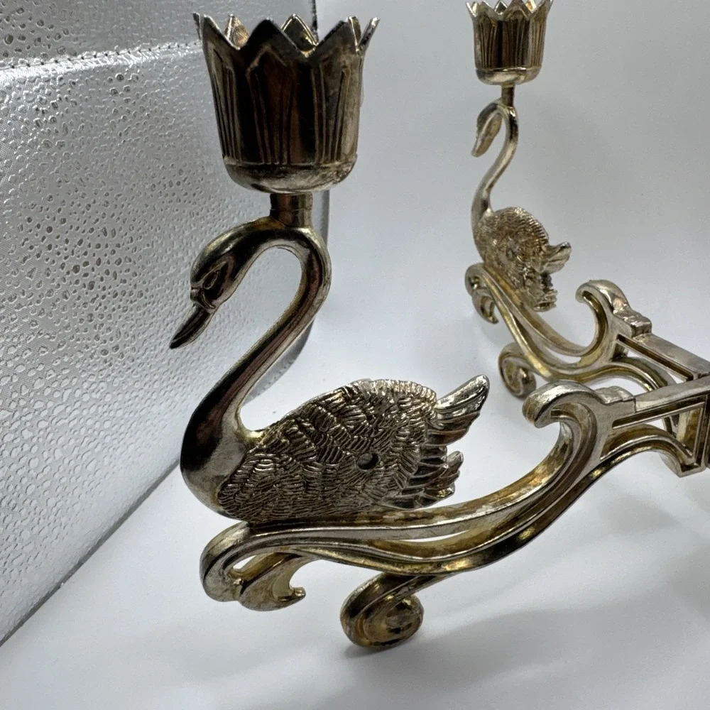 Vintage Silver Plated Swan Candelabra 4 Arm Candle Holder G.B. Reg No 1033795